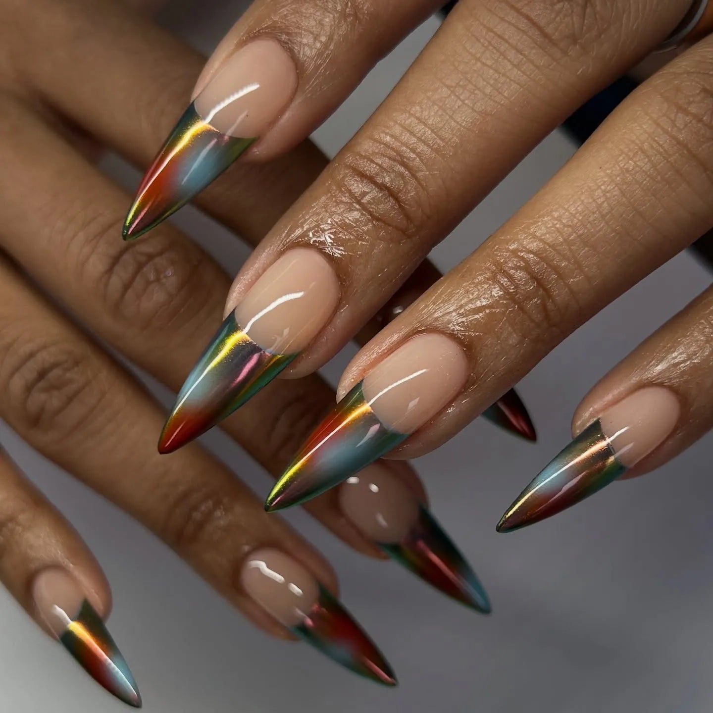 Rainbow Aura Chrome French Tips Rainbow Aura Chrome French Tips — Chrome French Tip Nails