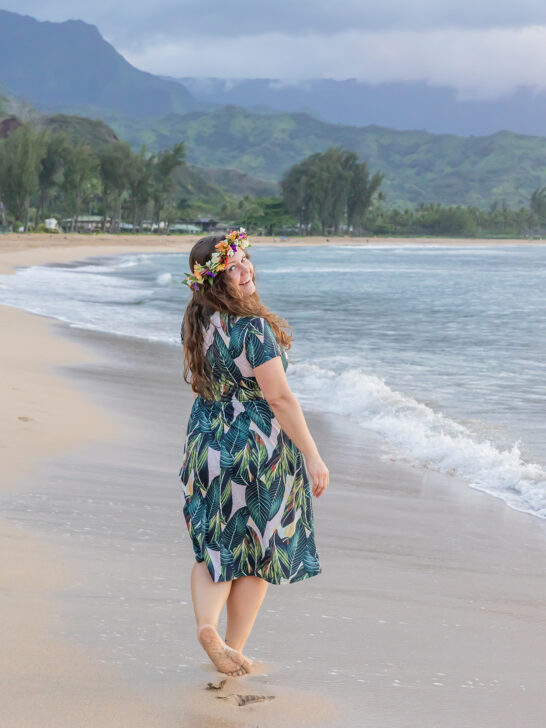 Vacation-Ready Leaf Print A-Line Dress — Midsize Outfits