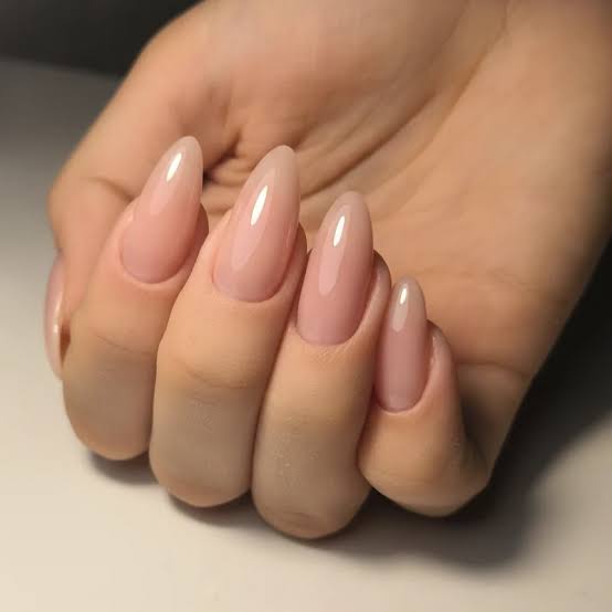 Glossy Translucent Milky Pink Medium Almond Glossy Translucent Milky Pink Medium Almond — Clean Girl Nails