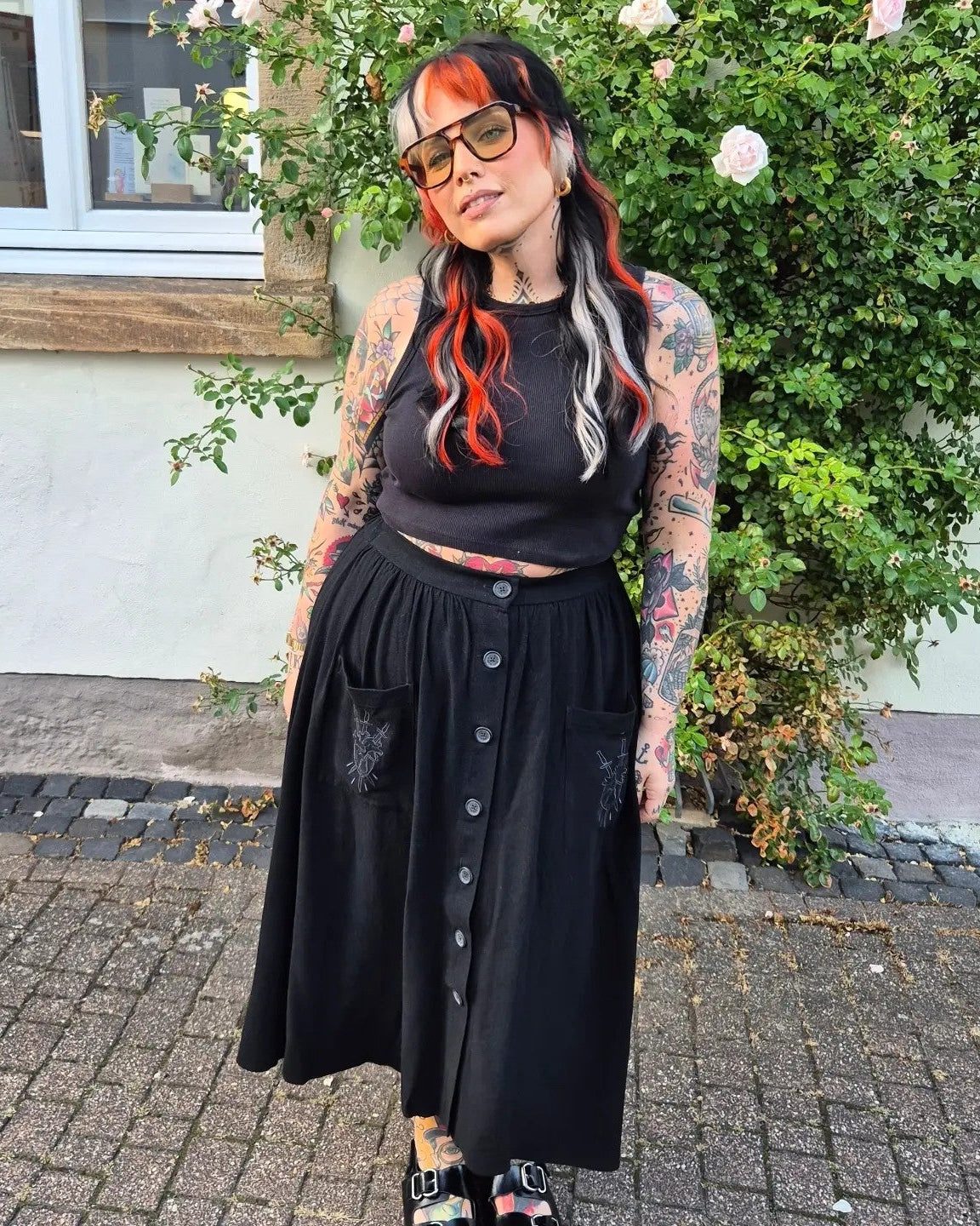Ribbed Tank and Buttoned Midi Skirt: Simple Goth — Goth Outfits