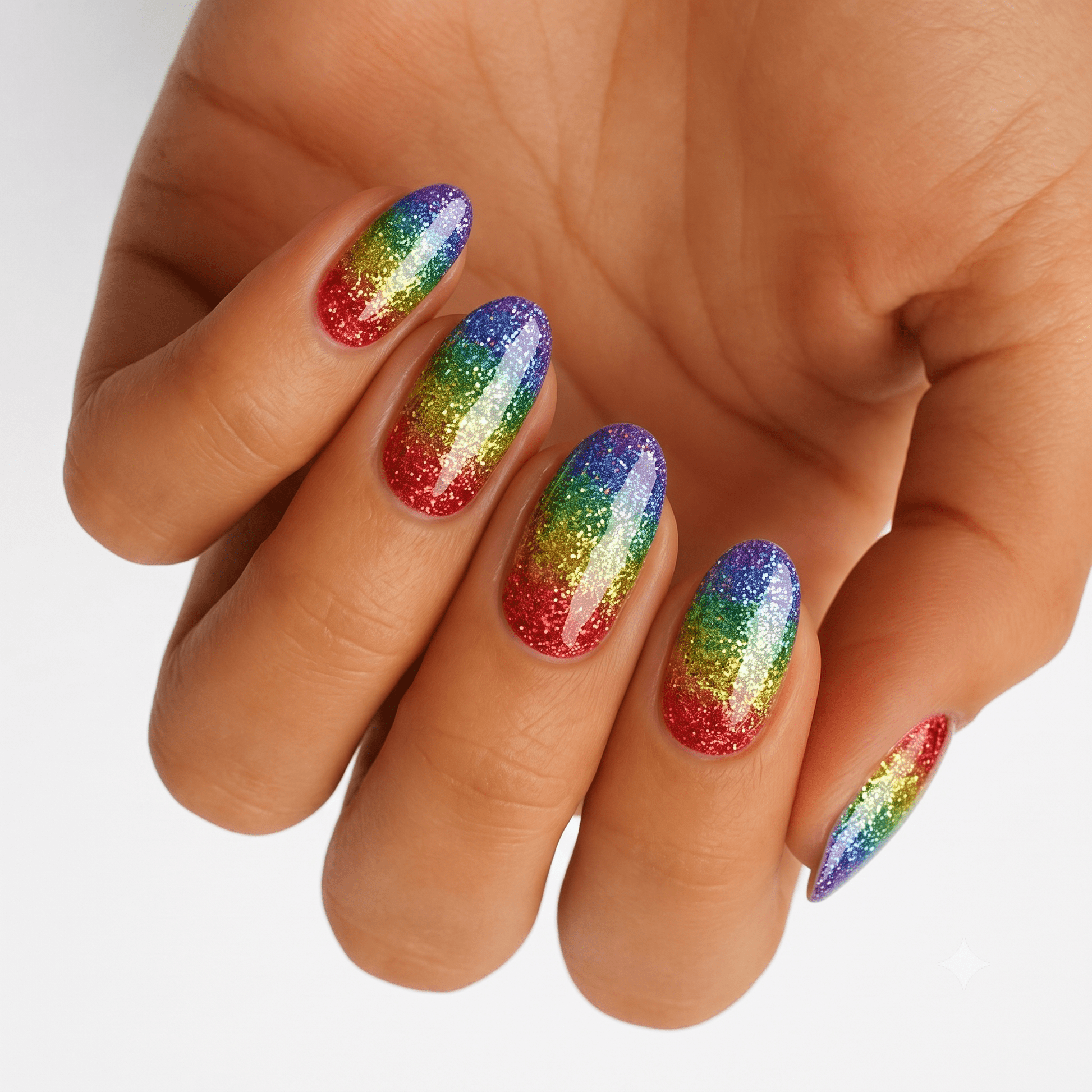 Dazzling Rainbow Glitter Gradient Ovals — Rainbow Nails