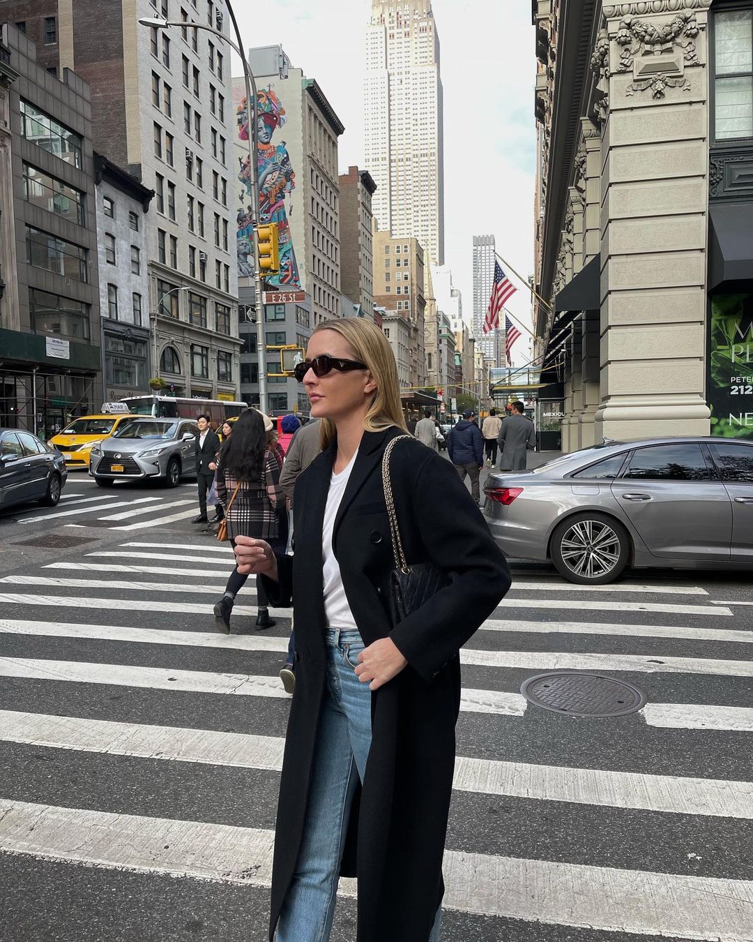Timeless Black Wool Coat Over Jeans and Tee — New York Outfits