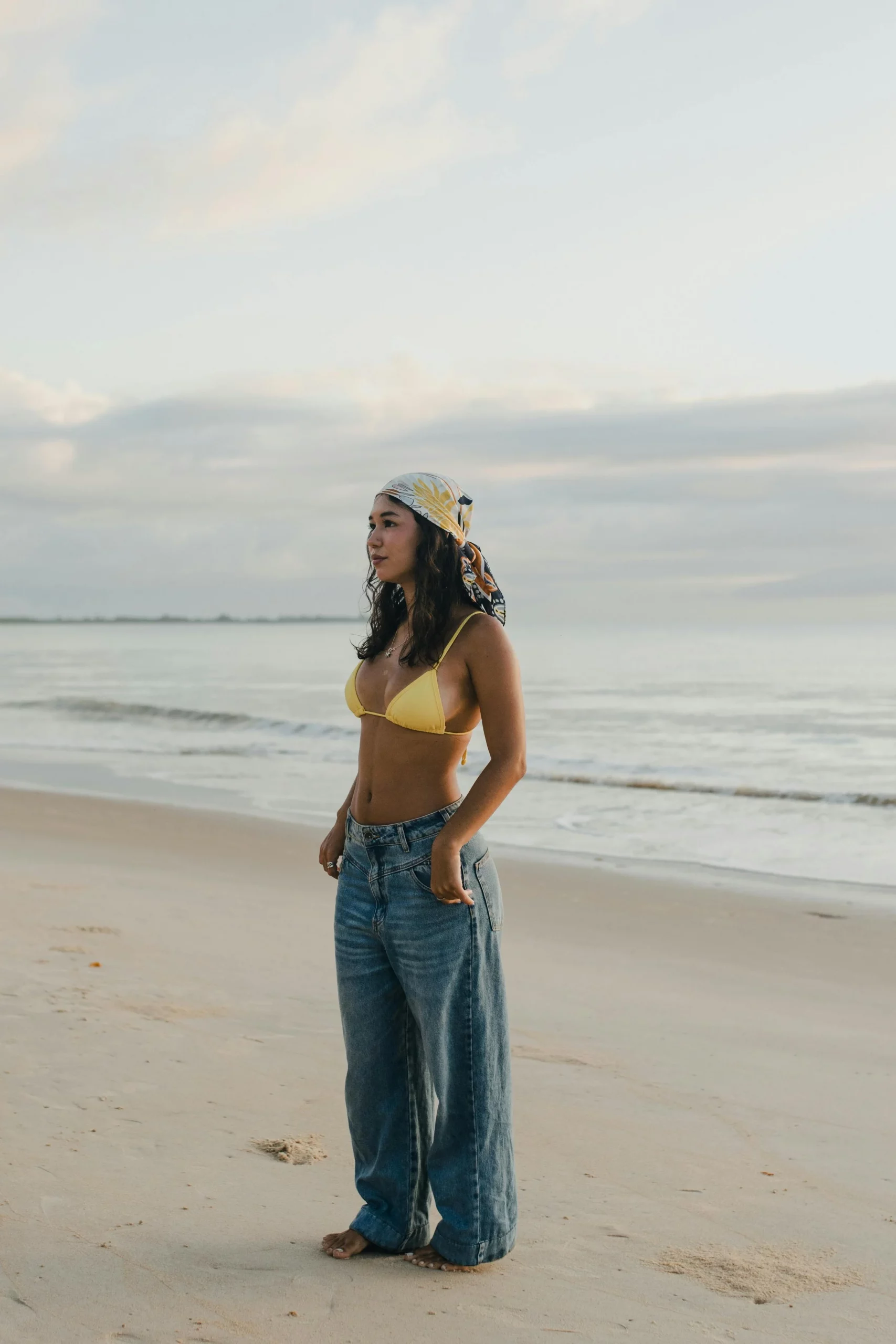Denim Jeans with Bikini Top and Bandana — Beach Outfits