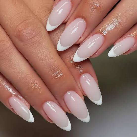 Classic White Almond French Tip Nails