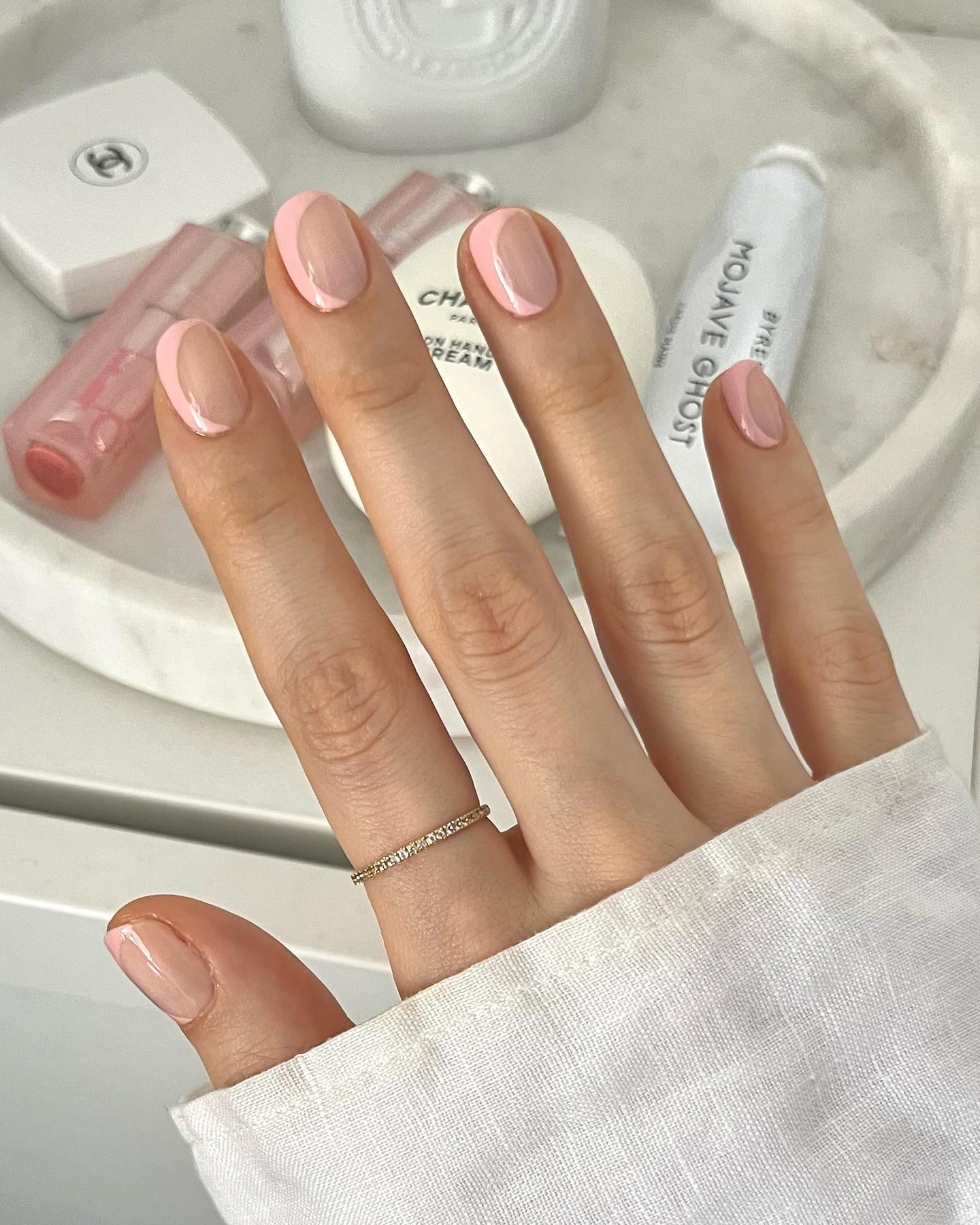 Modern French Tip Short Square Nails — Light Pink Nails