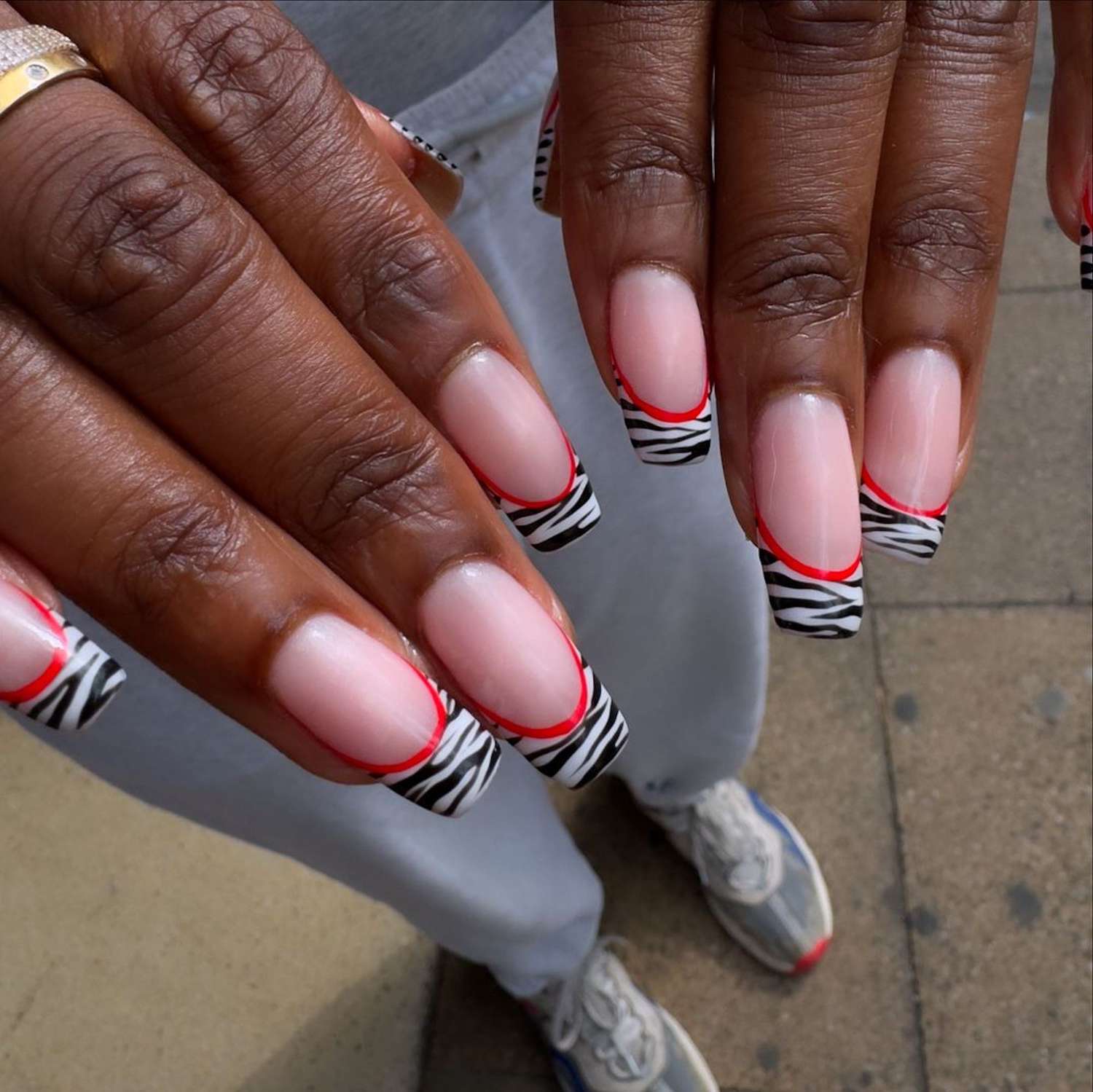Zebra Print French Tip Square Nails — Long Nails