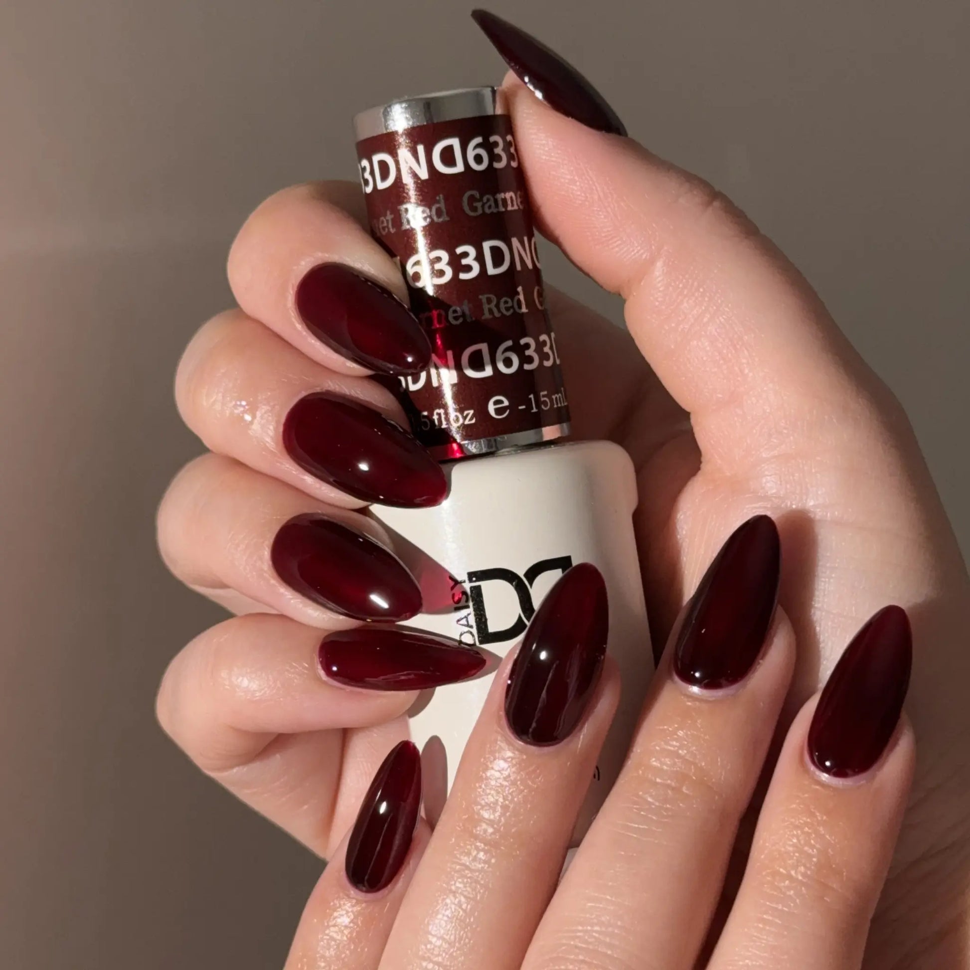 Rich Deep Garnet Red Long Almond Nails — Dark Red Nails
