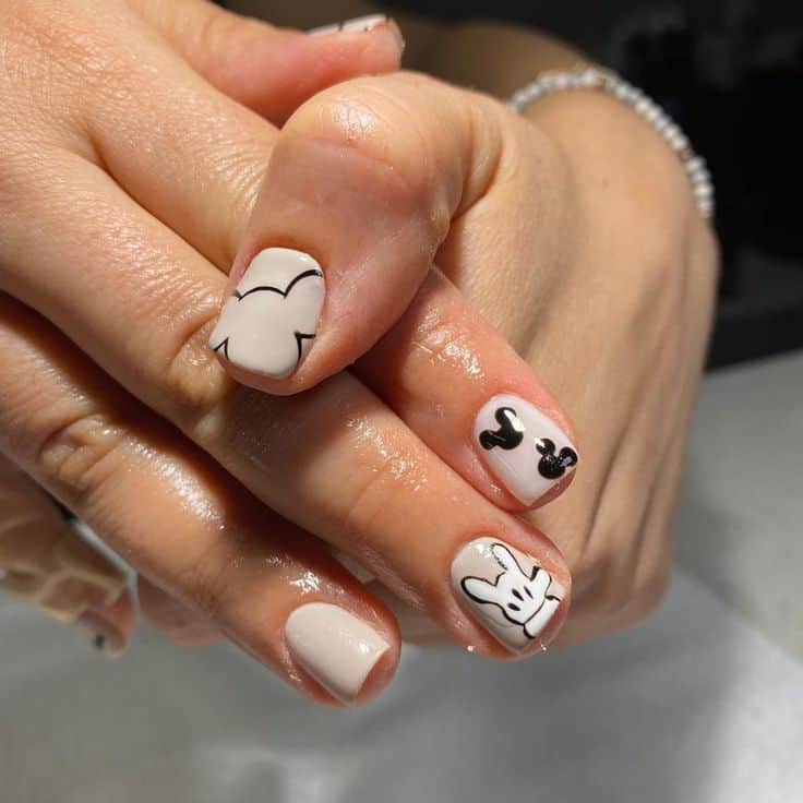 Subtle Mickey Line Art Matte Nails — Disney Nails