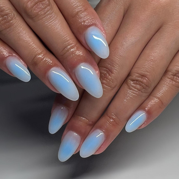Baby Blue to White Hazy Aura Almonds — Aura Nails