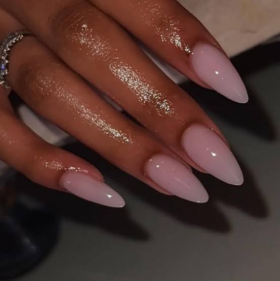 Solid Pale Pink Glossy Medium Almonds — Medium Almond Nails