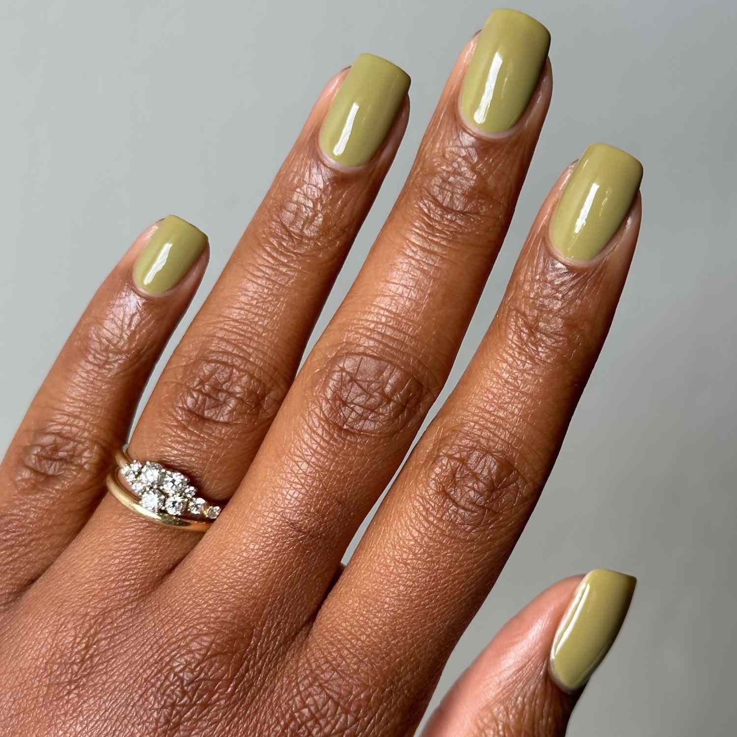 Glossy Sheer Visual Idea — Olive Green Nails