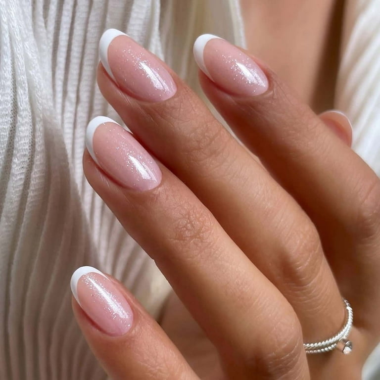 Subtly Iridescent French Tips — Short Oval Nails