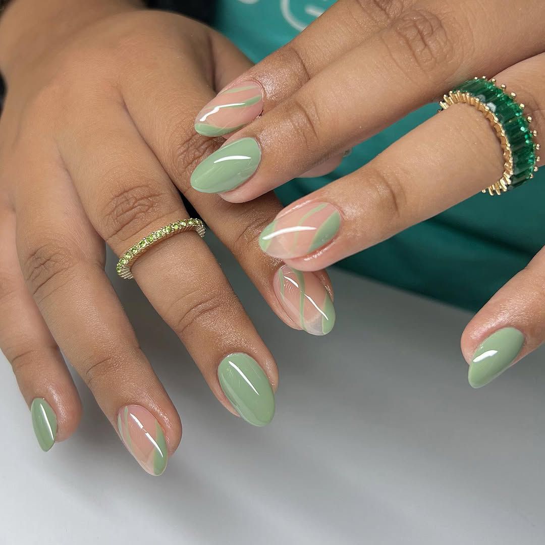 Abstract Lines Sage Green and Nude Abstract Lines Sage Green and Nude — Sage Green Nails