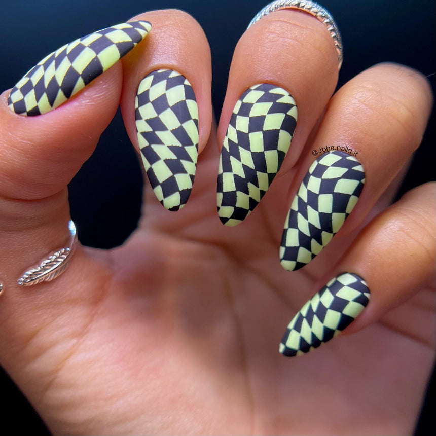 Matte Neon Yellow Checkered Nails Matte Neon Yellow Checkered Nails