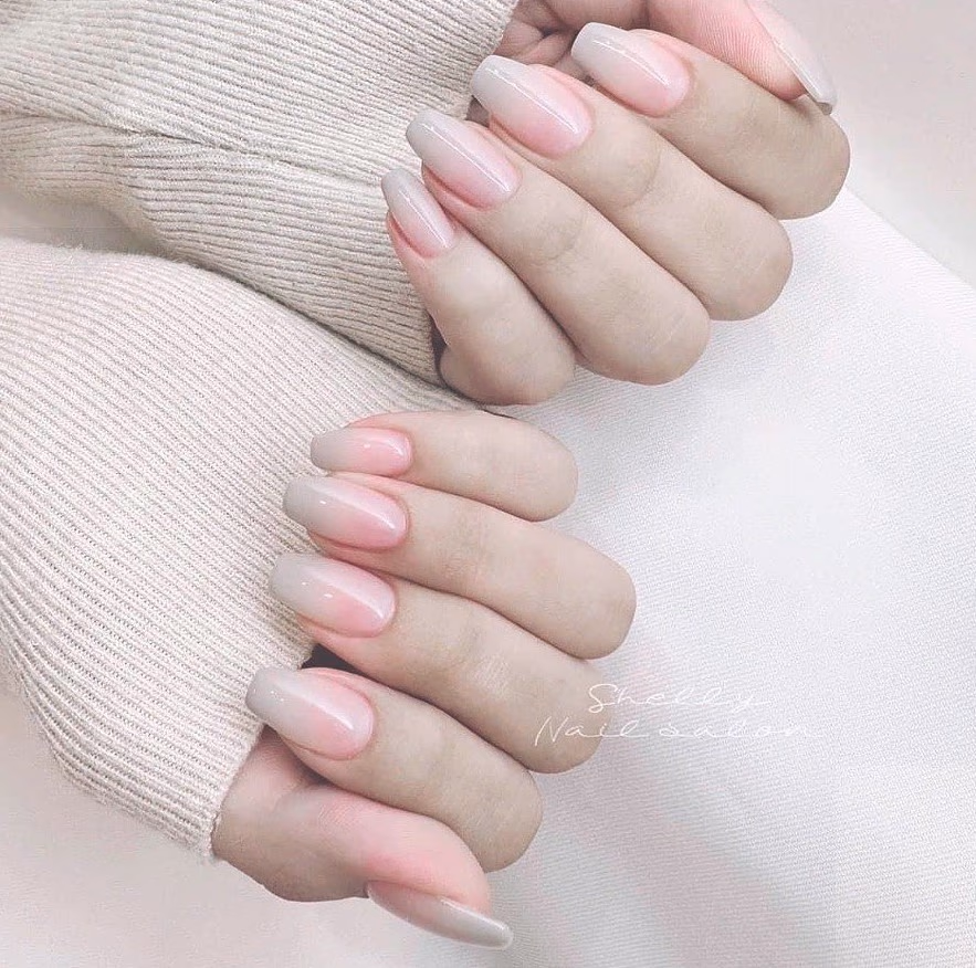 Pink Grey Ombre Glossy Long Coffin Nails Pink Grey Ombre Glossy Long Coffin Nails — Nails for Pale Skin