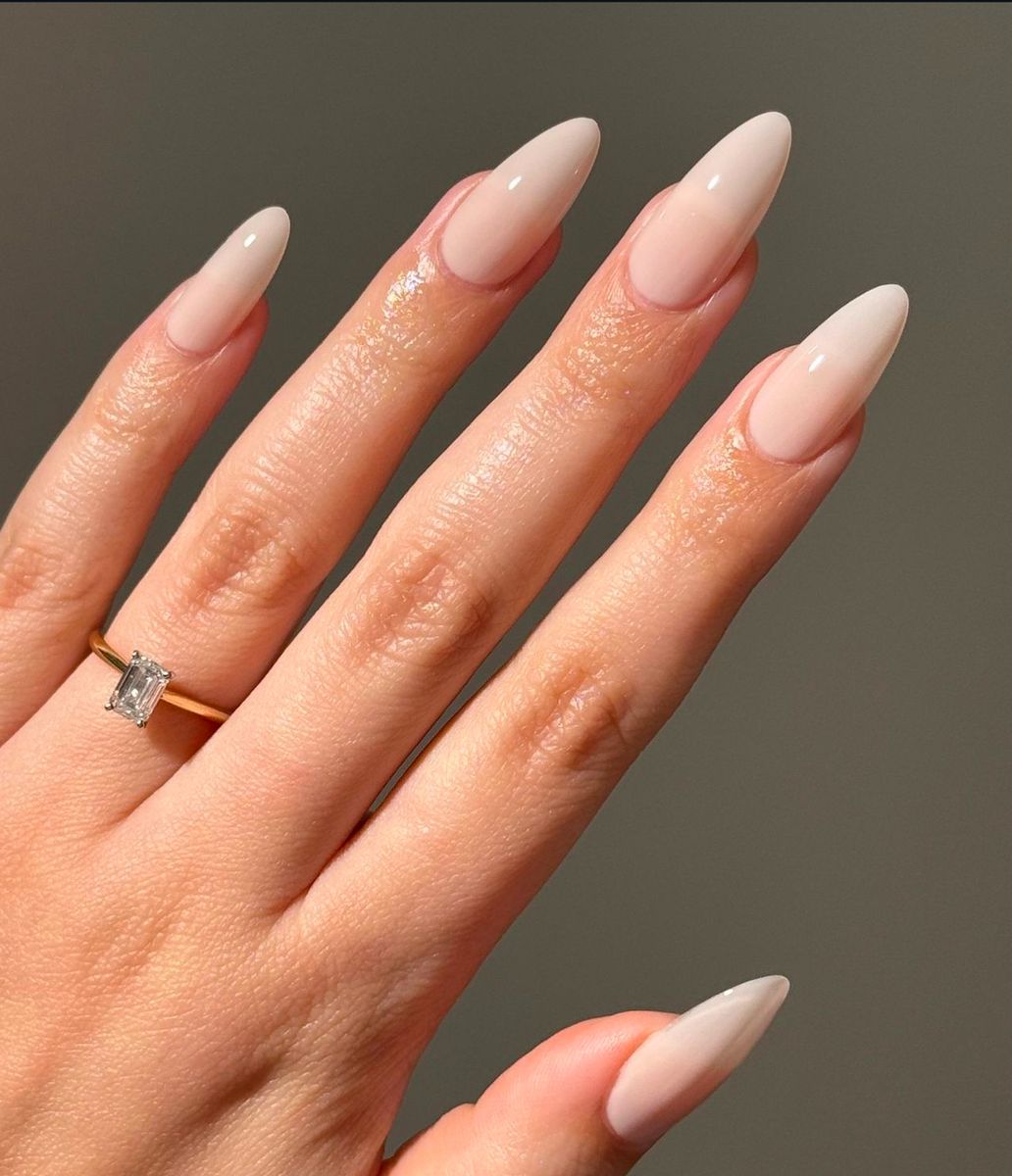 Milky White Tip French Almond Nails — Acrylic Nails