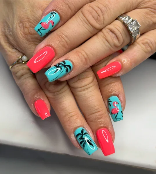 Flamingos And Palm Trees Visual Idea Flamingos And Palm Trees Visual Idea — Tropical Nails