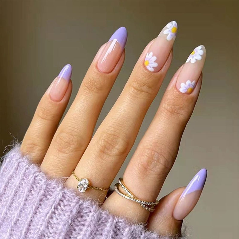 Dainty Daisies on Lavender French Tips Dainty Daisies on Lavender French Tips — Cute Nails