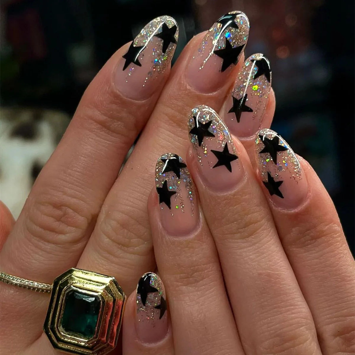 Dark Navy Glitter Black Star Nails Dark Navy Glitter Black Star Nails