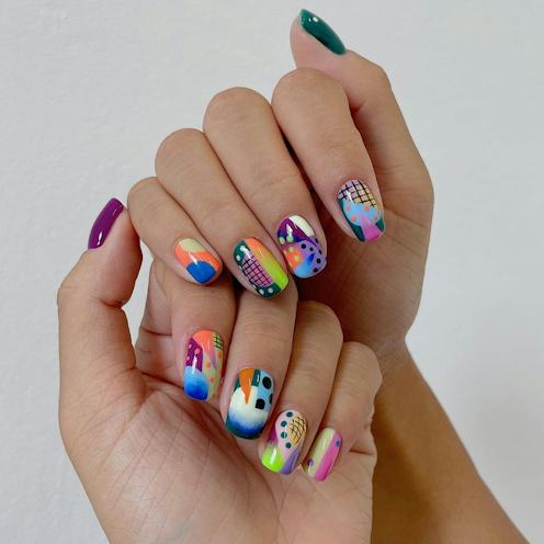 Vibrant Abstract Art Oval Nails — Short Acrylic Nails