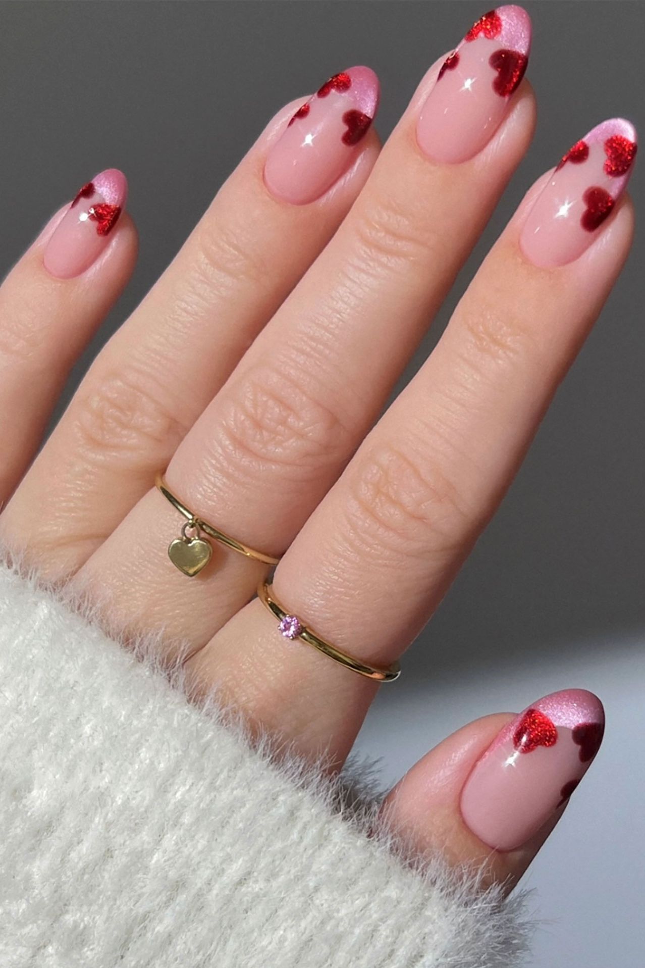 Glossy With Glitter Heart Glitter Pink French Glossy With Glitter Heart Glitter Pink French — Pink French Tip Nails