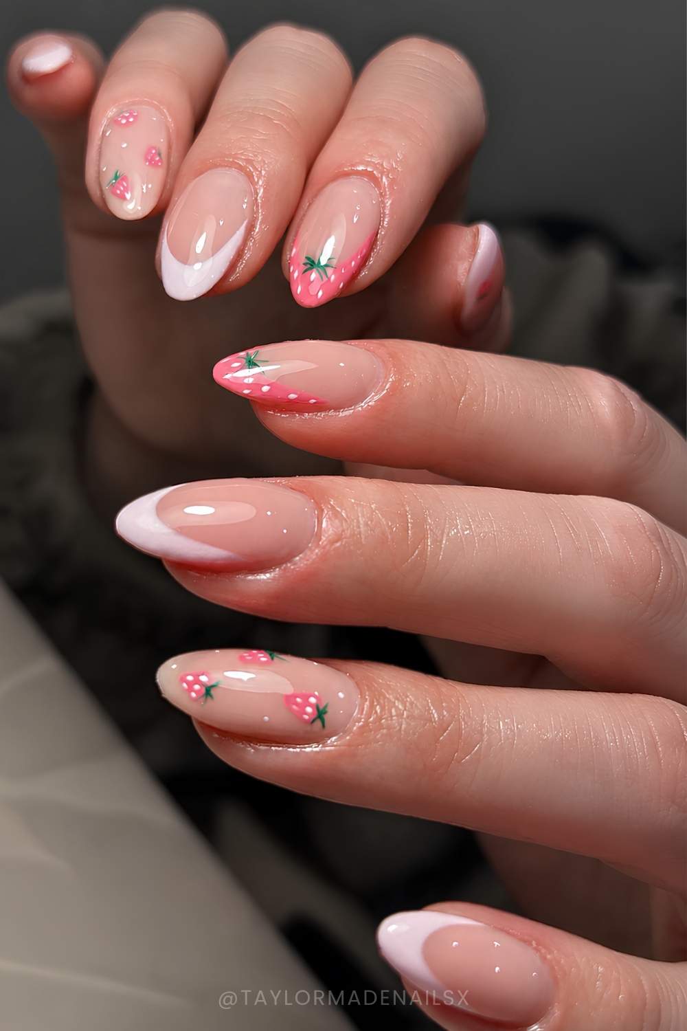 Subtle Strawberry French Oval Nails — Strawberry Nails