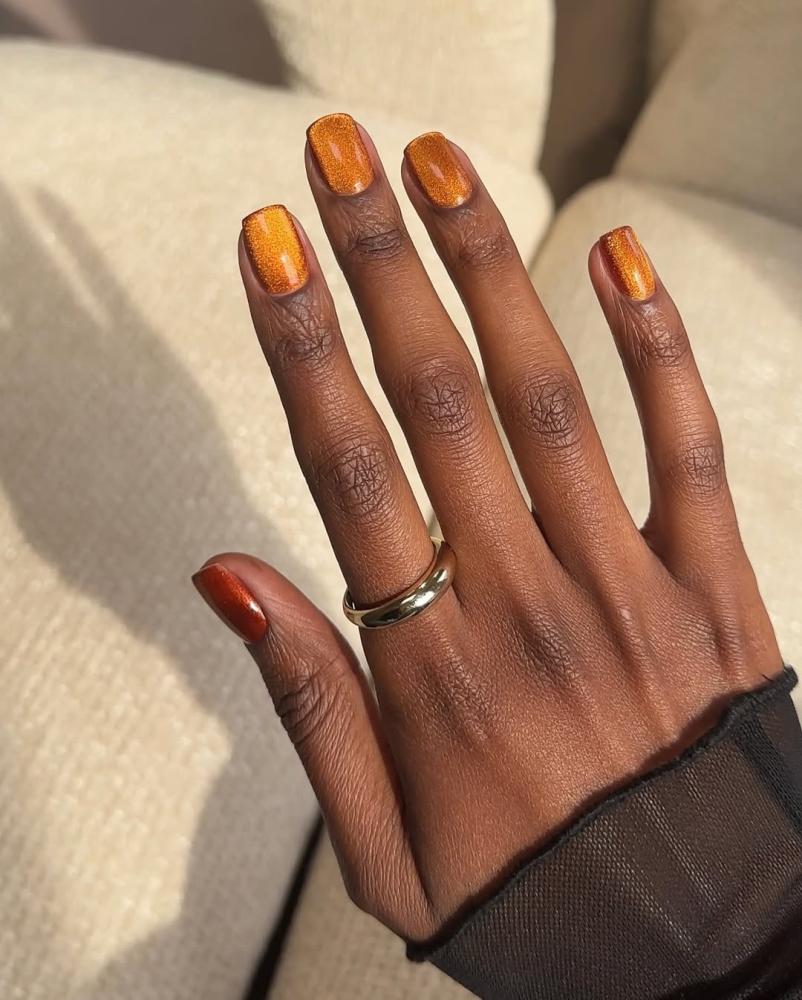 Sparkling Warm Orange Short Square Sparkling Warm Orange Short Square — Nails for Dark Skin