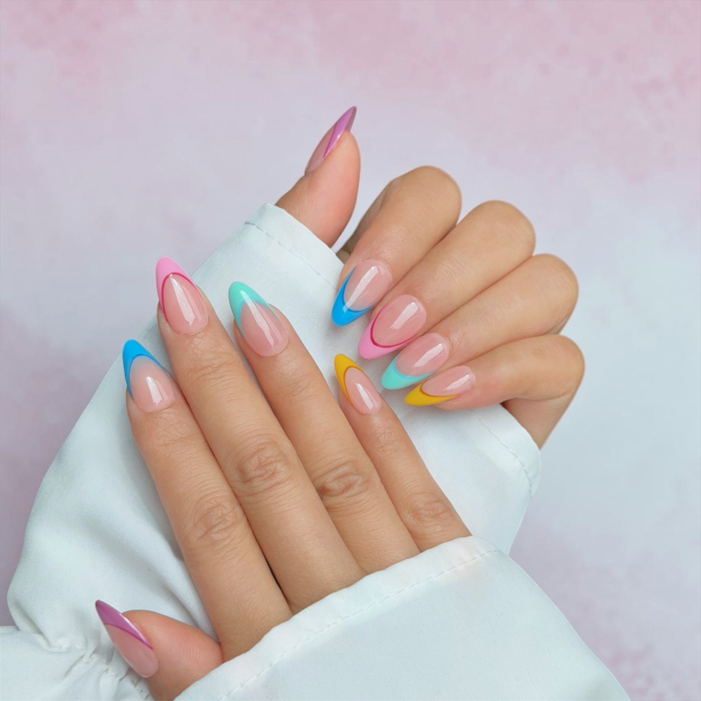 Pastel Rainbow Outline French Stilettos — Rainbow Nails