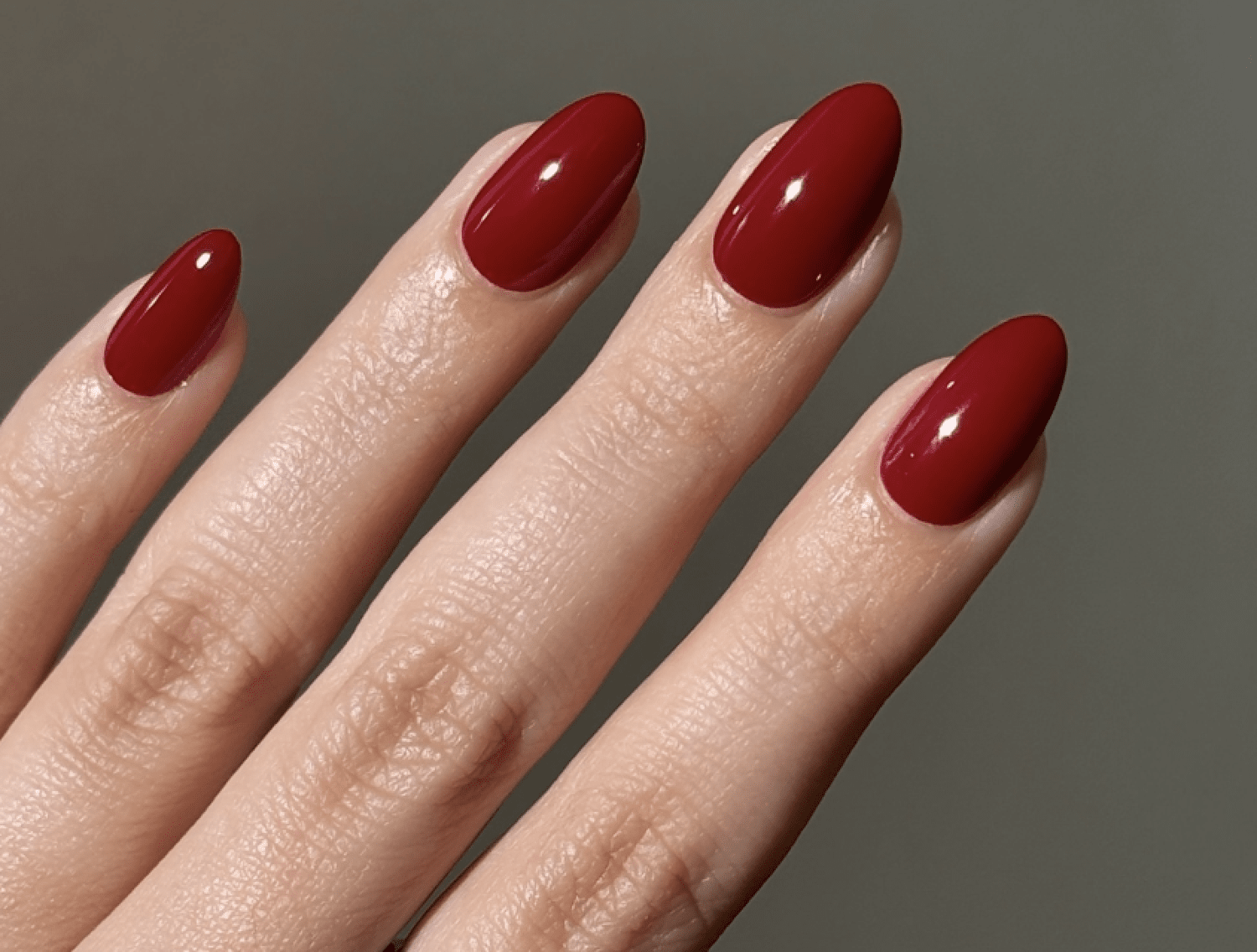 Rich Opaque Deep Red Glossy Oval — Nails for Women Over 40
