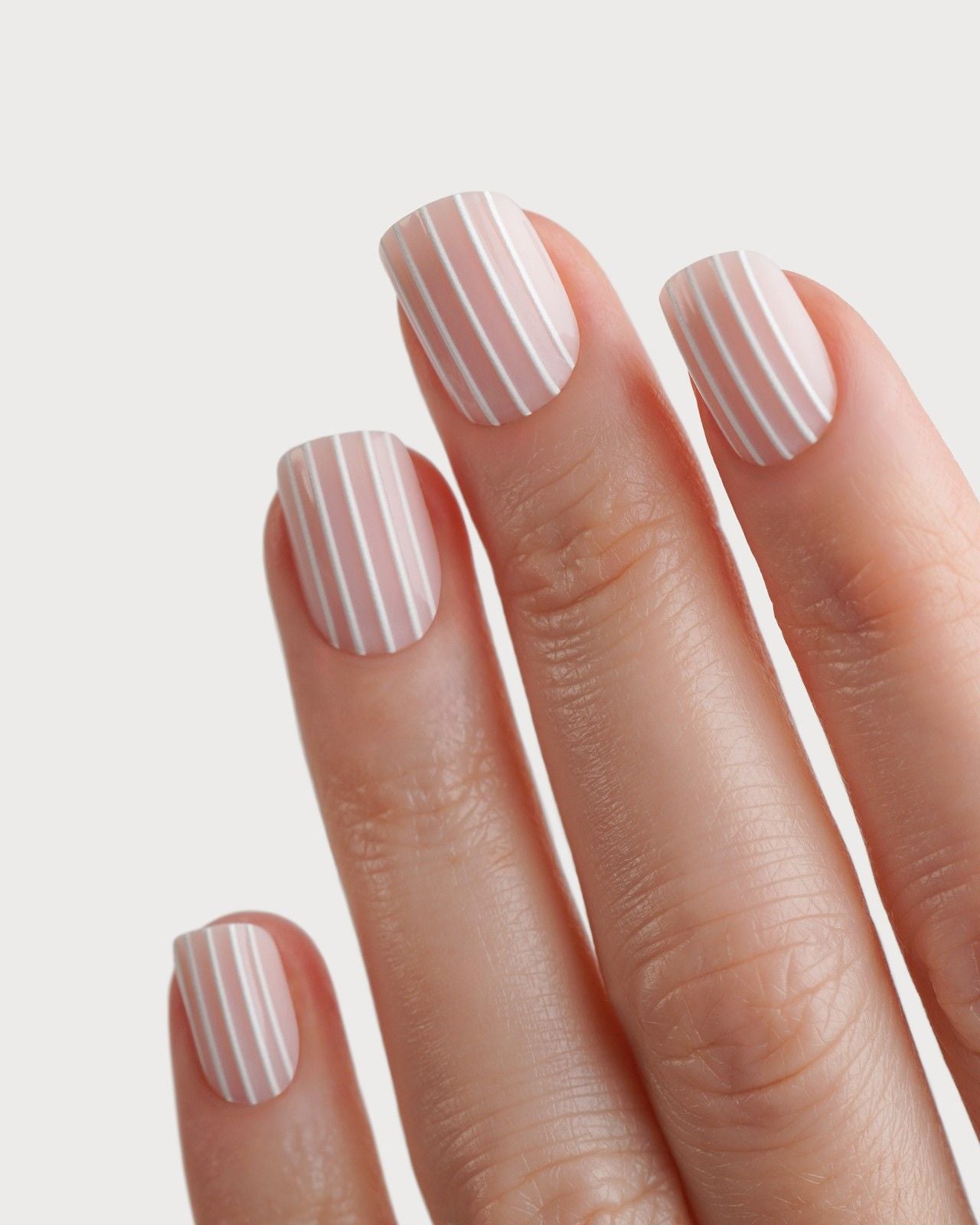 Matte Nude Stripes — Short Square Nails