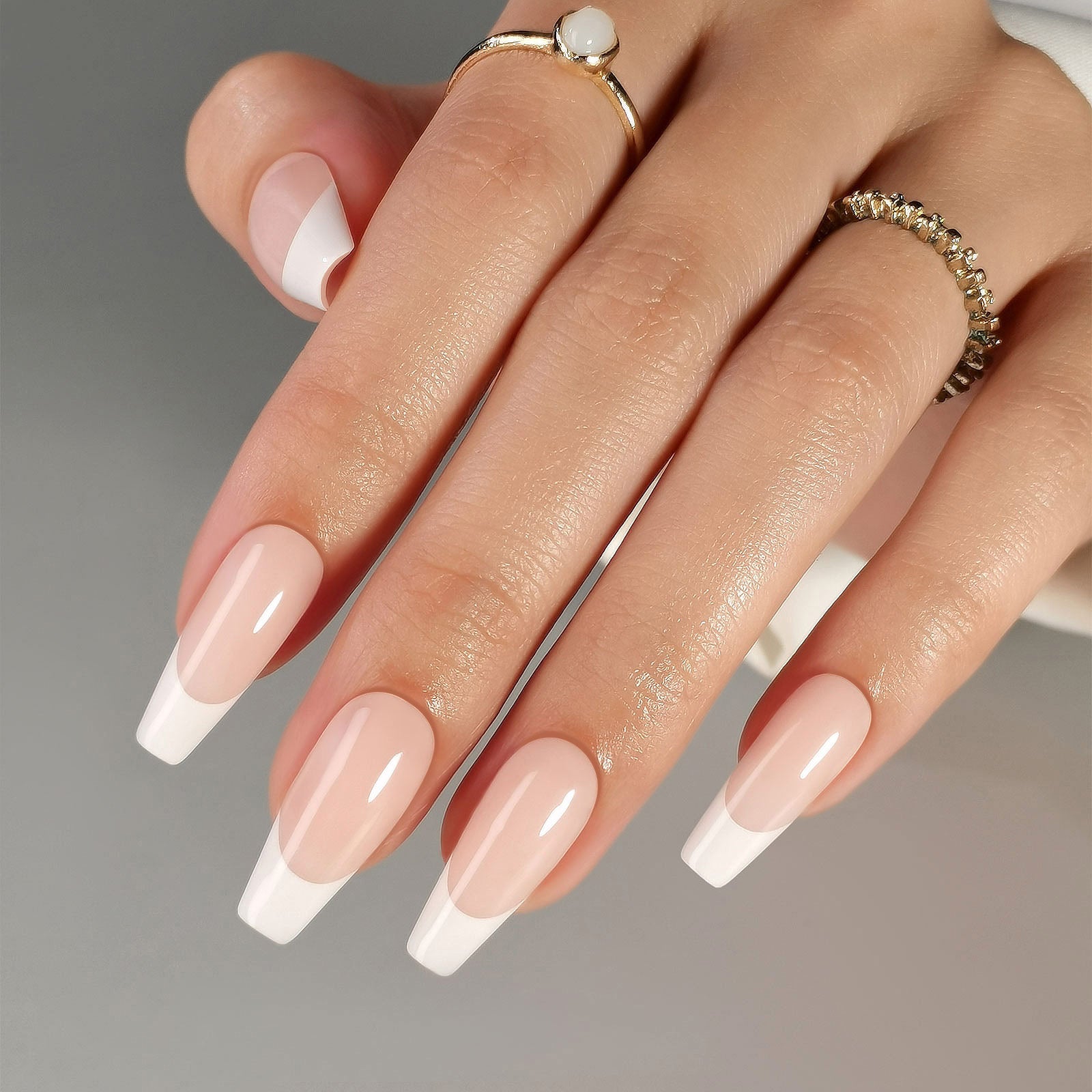Timeless Glossy French Tip Square Nails — Long Acrylic Nails