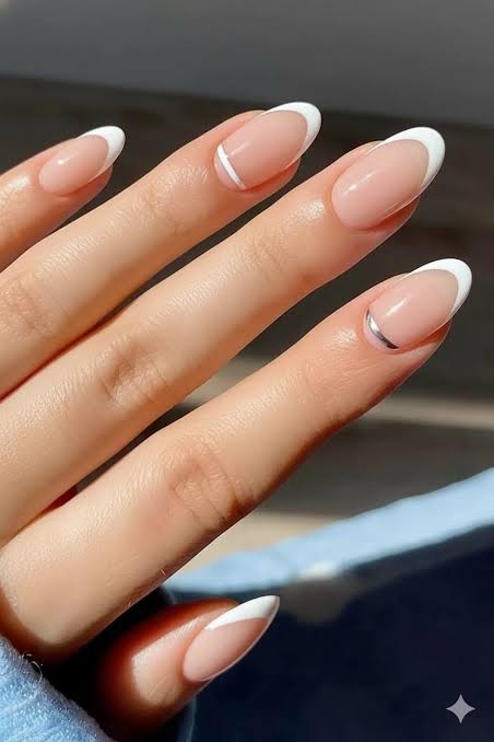 Ultra-Thin Micro French Almond Nails — White French Tip Nails