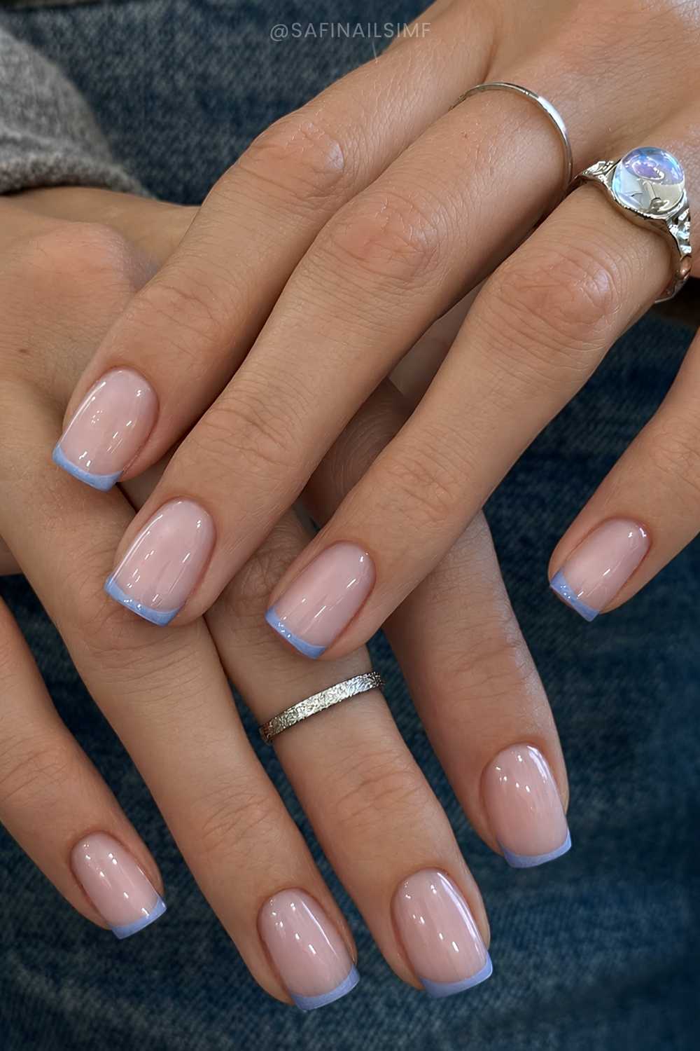 Pale Blue Micro French Almonds Pale Blue Micro French Almonds — Micro French Nails