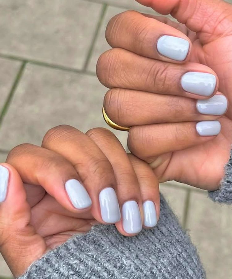 Solid Light Grey-Blue Squares Solid Light Grey-Blue Squares — Short Gel Nails