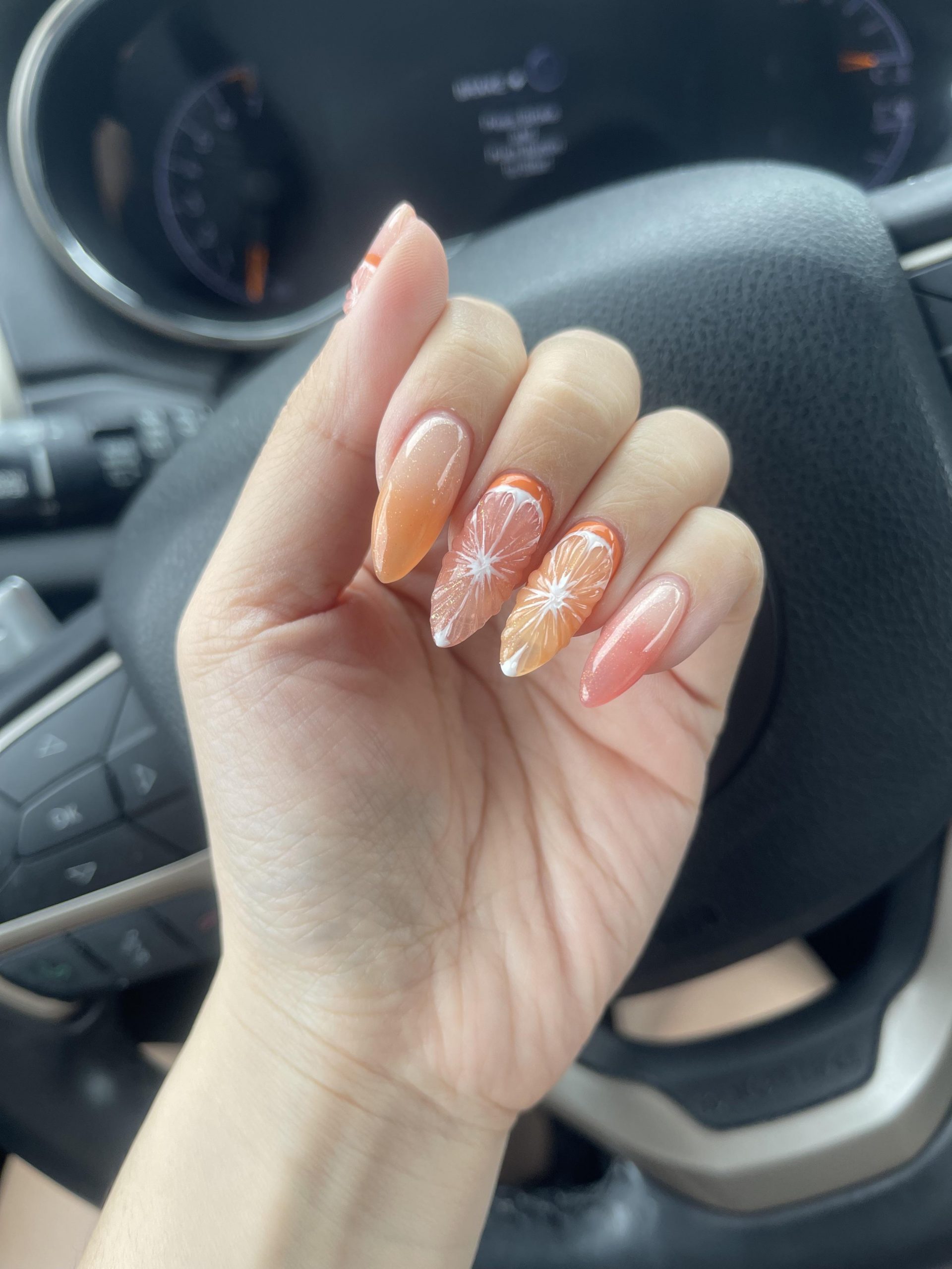 Fruity Gradient Almond Nails Fruity Gradient Almond Nails — Cruise Nails