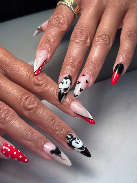 Mickey Minnie Character Art Stiletto — Disney Nails