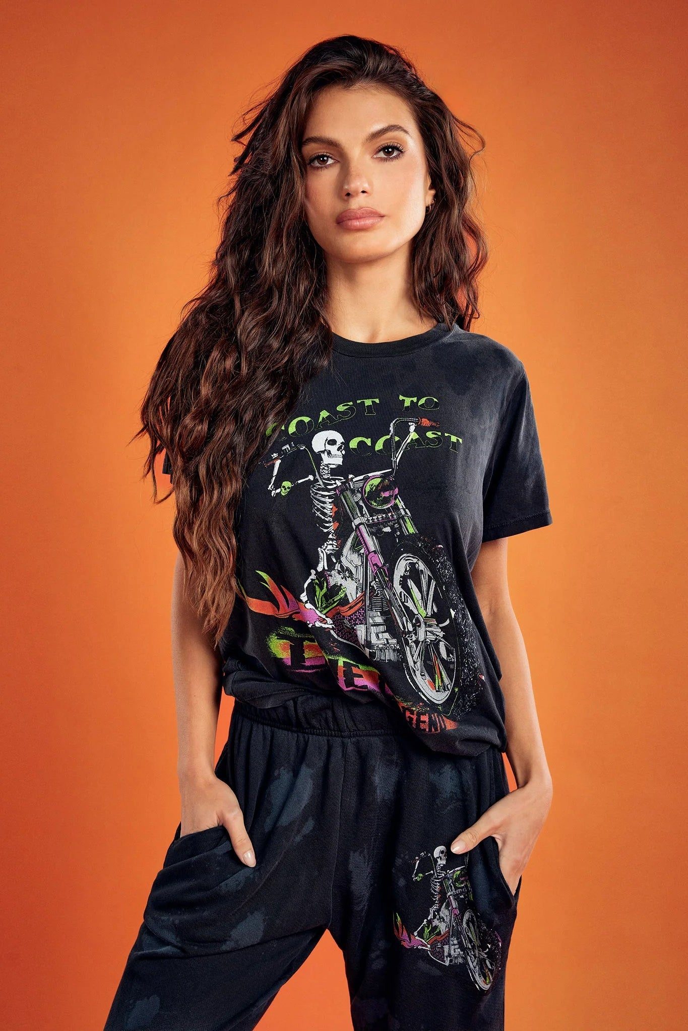 Relaxed Rebellion: Skeleton Graphic Tee and Matching Sweatpants — Emo Outfits