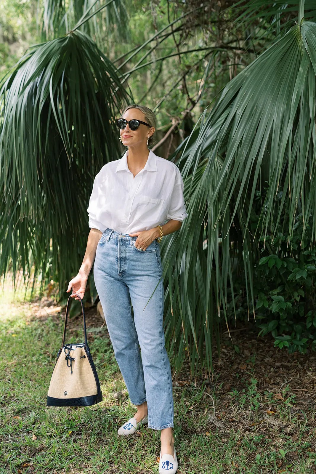 Linen Shirt and Monogrammed Flats for Casual Journeys — Travel Outfits