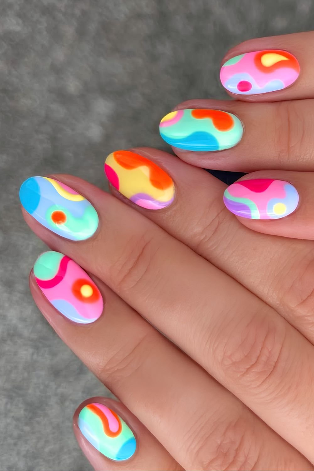 Bright Neon Abstract Blobs Short Oval Nails Bright Neon Abstract Blobs Short Oval Nails — Abstract Nails