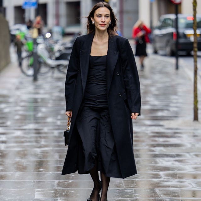 All-Black Ensemble with Longline Coat for Evening Elegance All-Black Ensemble with Longline Coat for Evening Elegance — London Outfits