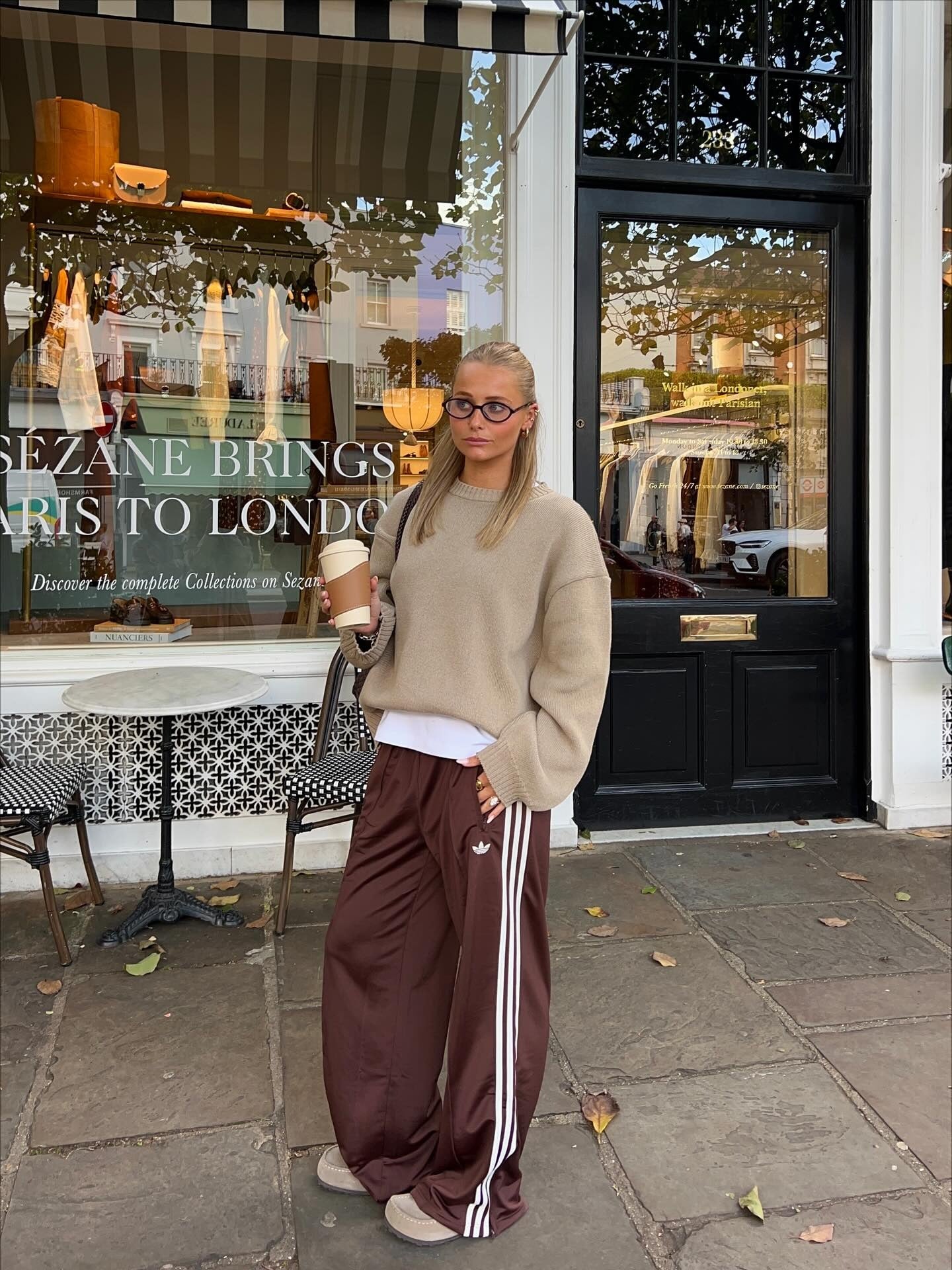 Beige Oversized Sweater with Brown Track Pants — Comfy Outfits