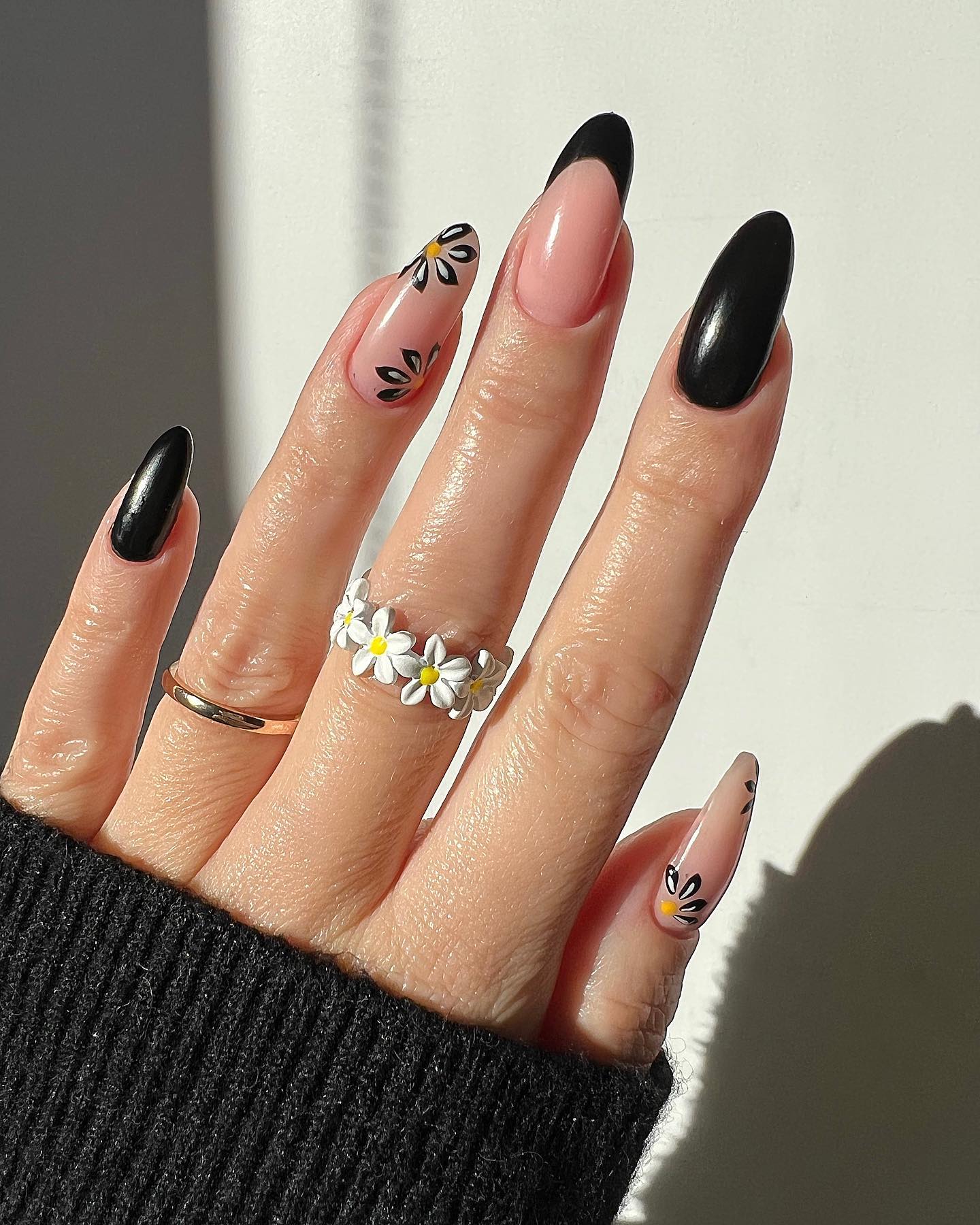 Black French Tips And Floral Accents Visual Idea Black French Tips And Floral Accents Visual Idea — Black Nails