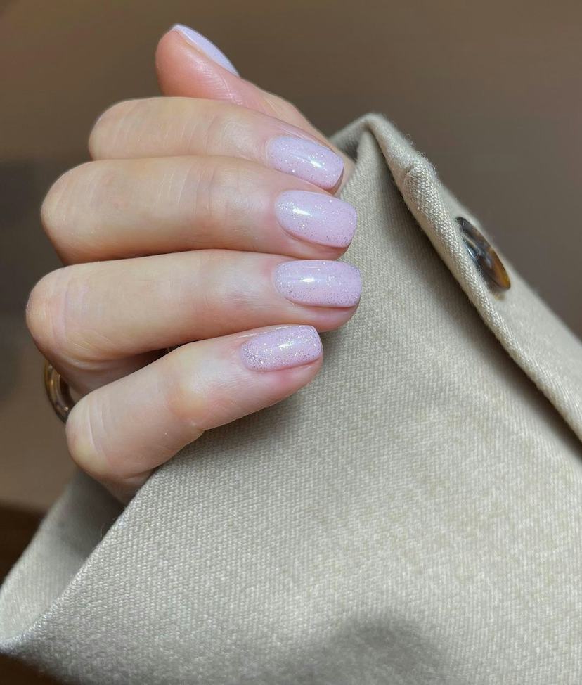 Delicate Shimmer Short Square Nails — Bubble Bath Nails