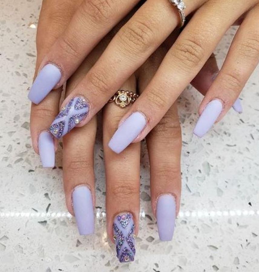 Matte Light Purple with Glitter Accents Matte Light Purple with Glitter Accents — Dip Powder Nails