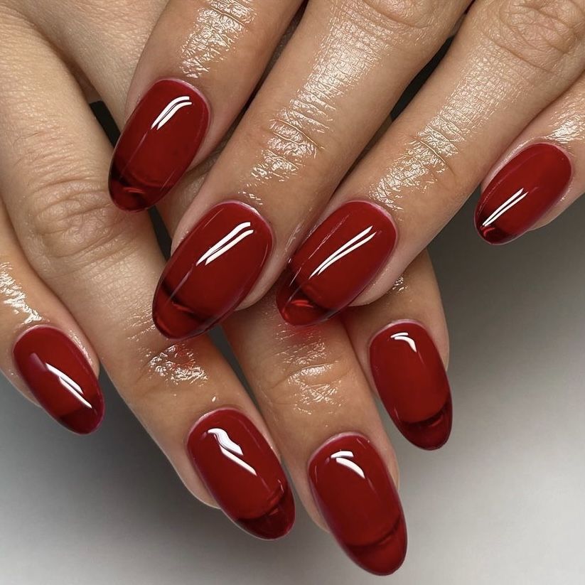 Deep Red Jelly French Tip — Jelly Nails