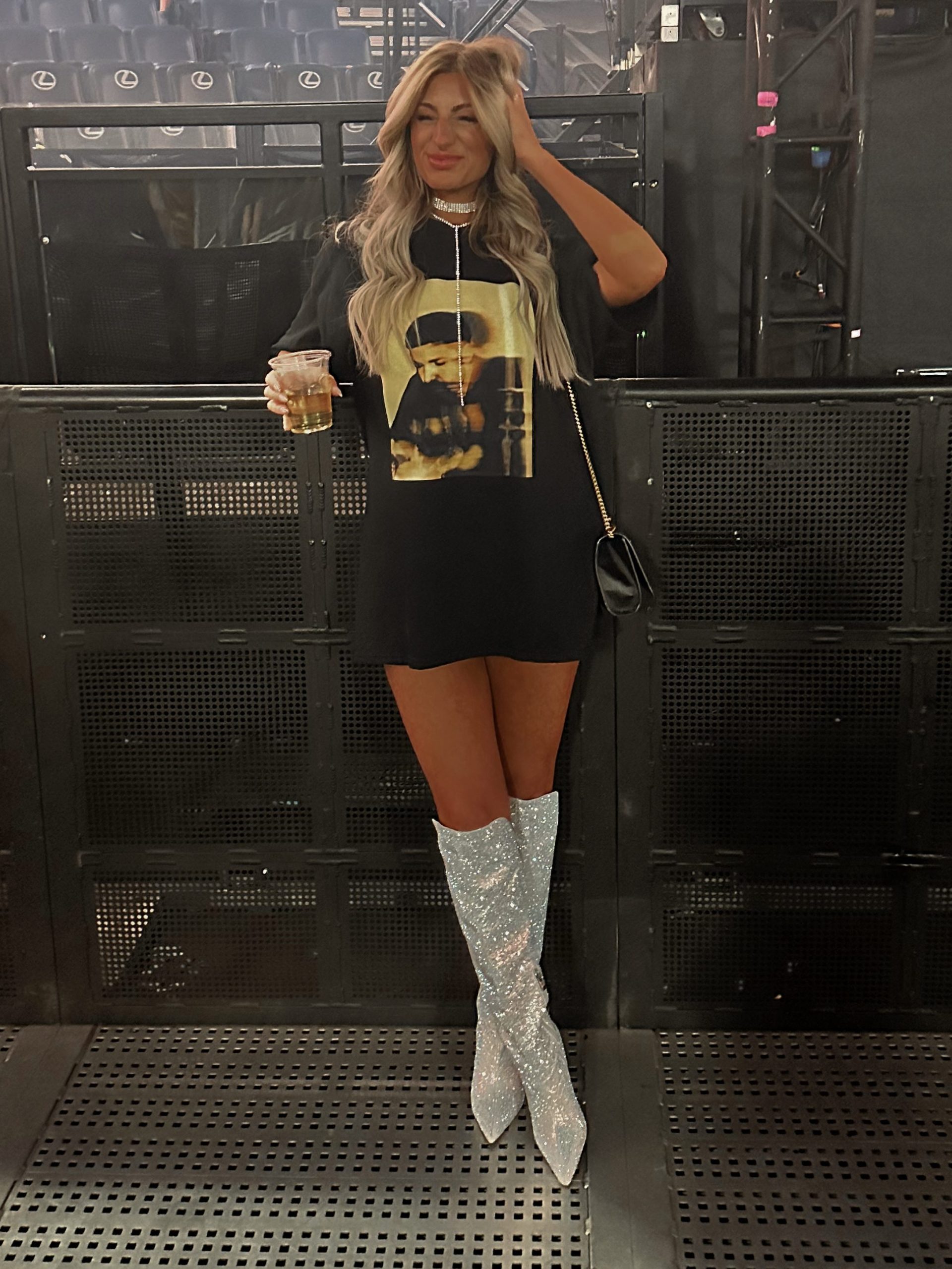 Graphic Tee Dress with Sparkly Boots: A Bold Concert Statement Graphic Tee Dress with Sparkly Boots: A Bold Concert Statement — Concert Outfits