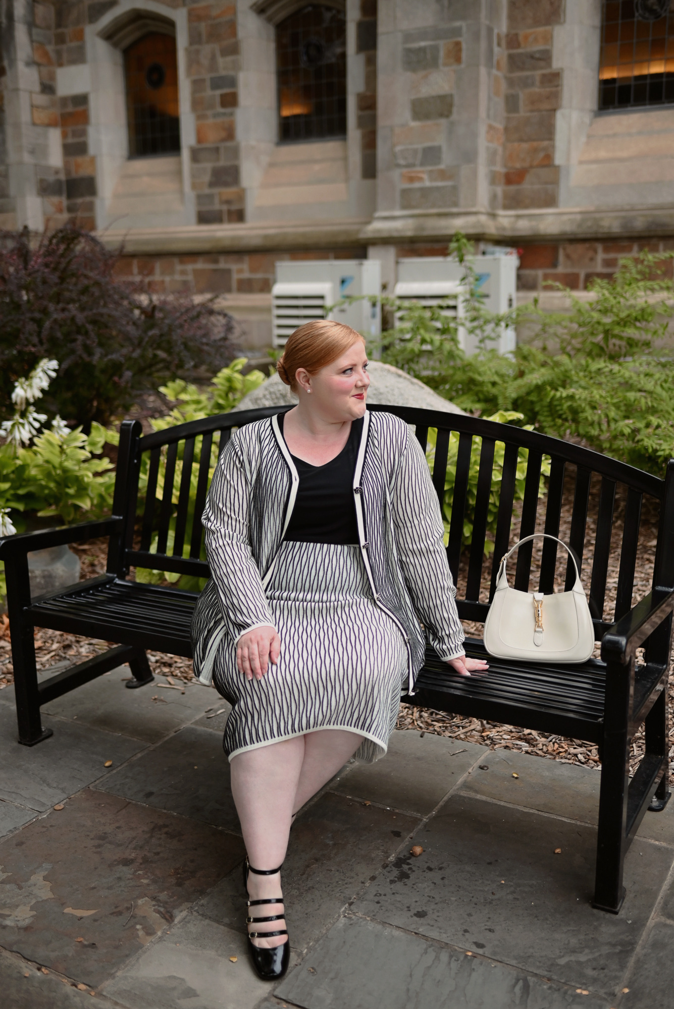 Black and White Striped Knit Set for Chic Coordination — Curvy Outfits