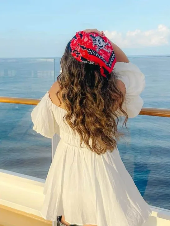 White Off-the-Shoulder Mini Dress with Red Bandana Accent White Off-the-Shoulder Mini Dress with Red Bandana Accent — Cruise Outfits