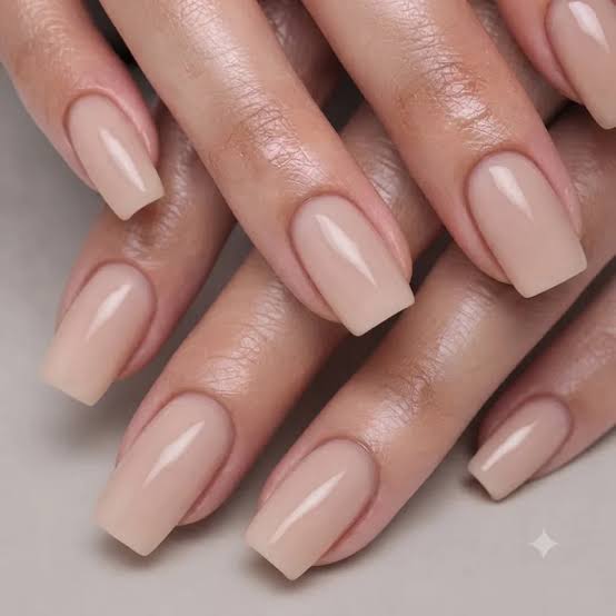 Milky Nude Glossy Nails — Short Square Nails