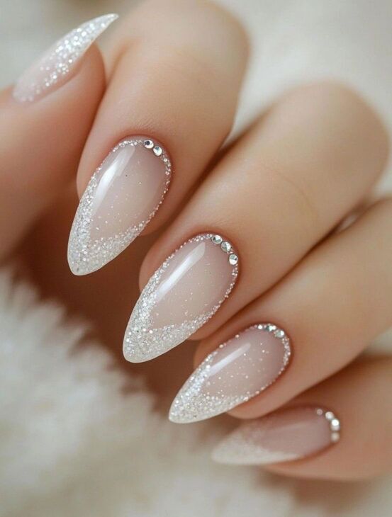 Long Stiletto Glitter Gradient Cuticle — Wedding Nails